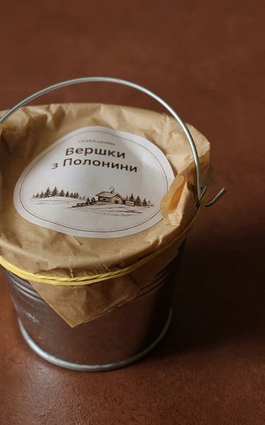 "ВЕРШКИ З ПОЛОНИНИ" свічка авторська у ємності відерці 016-1 фото